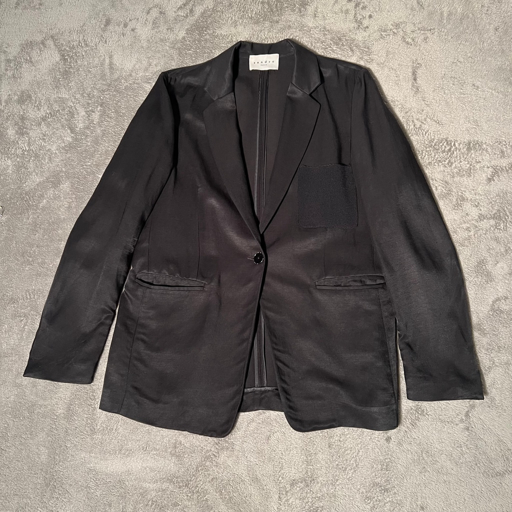 Sandro Paris Black Blazer | Satin Sheen | Size EUR 38 (US 6) | French Luxury